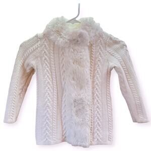 Tahari Cotton Blend Faux Fur Cardigan Size 3T Girls White Snap Button Front
